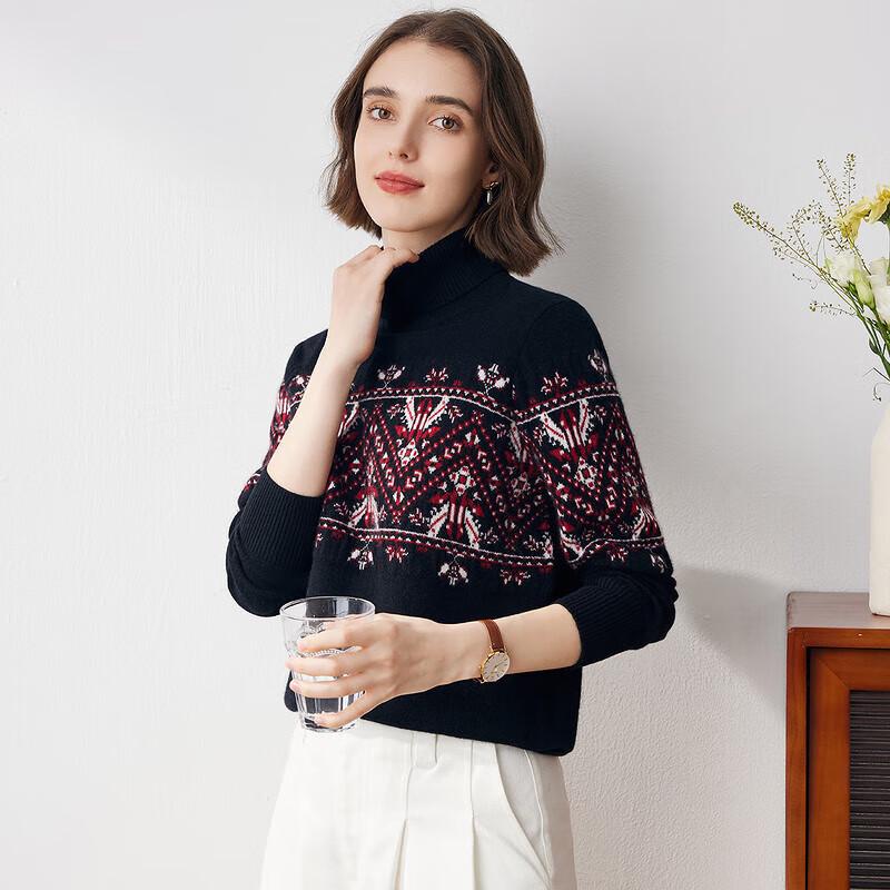 KEMONBOCA Women's Retro Jacquard Pure Cashmere Sweater