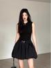 Niche Women's Black Floral Short Dress - French Style & Trendy Design
