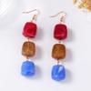 Geometric Square Color Resin Splicing Drop Earrings for Women Ladies Trend Ethnic Style Hook Earrings Holiday Jewelry Wholesale