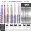 14pc Printed Color Crochet Tool Set, Soft Handle Knitting Needle Kit, Professional Weaving Yarns Craftwork Tool, 2.0mm-10.0mm