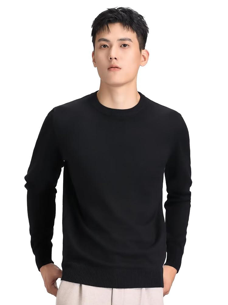

MUISHUYU Knit Crew Neck Solid Long Round Cut and Sew YU57 Men s Sweater, Color, Sleeves, Neck, Warm, Casual, Stylish, Simple, Top, (Size L, Black) чорний