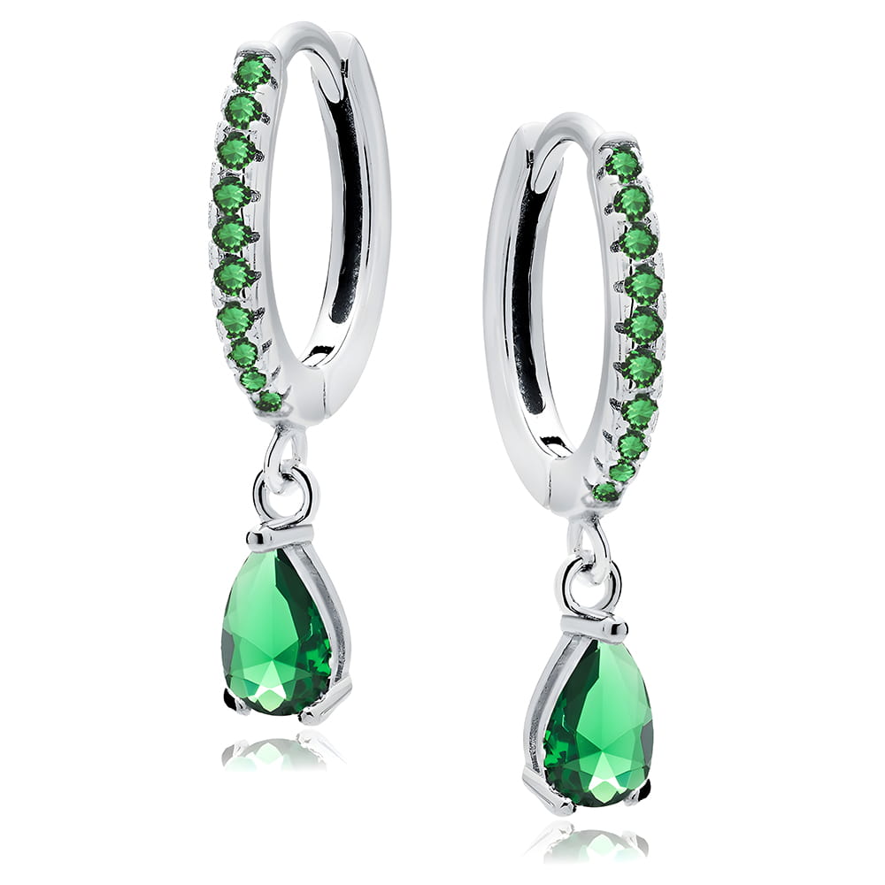 Srebrne pr. 925 wiszące damskie kolczyki łezki z cyrkoniami w kolorze emerald - srebro 925