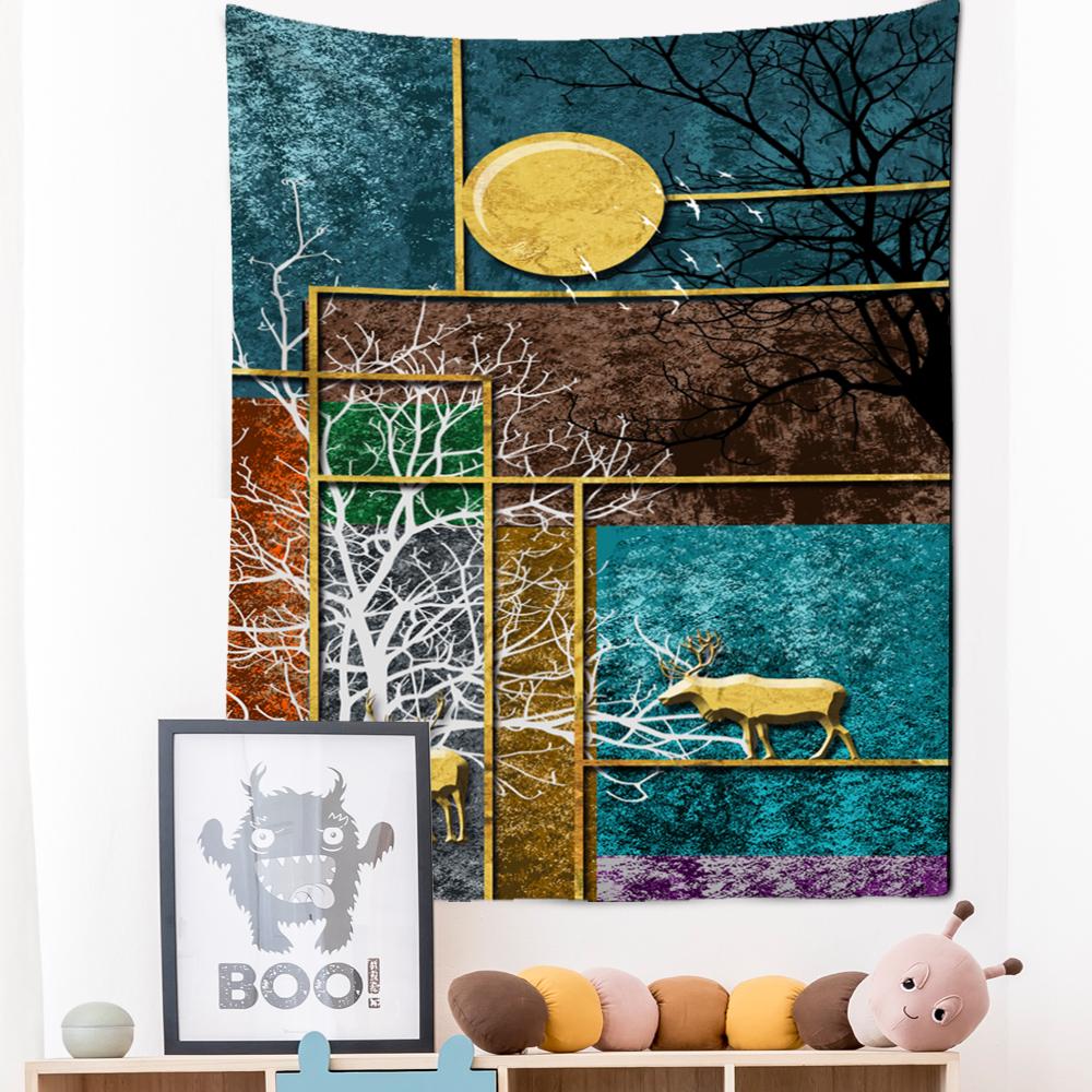 Neon Impression Painting Tapestry Wall Hanging Bohemian Style Elk Koi Psychedelic Witchcraft Living Room Home Decor