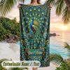 Peacock Art Nouveau 1 Theme Quick Dry Beach Towel Custom Name Text Print Large Sand Resistant Towel Beach Vacation