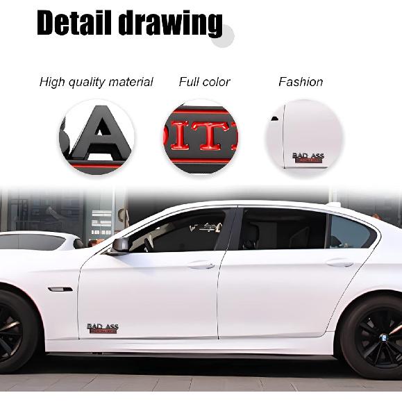 2Pcs Car Bad Ass Edition Emblem, 3D Fender Badge Decal Replacement, Auto Accessories for Tailgate Front Grille Hood Trunk Compatible with Car