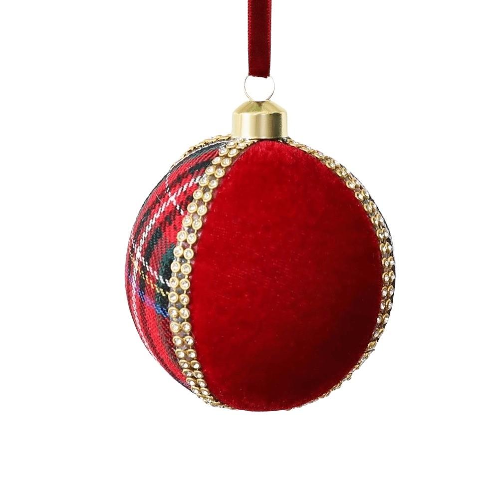Tartan Pattern Plaid Christmas Ball Gold Trim Round Shape Foam Xmas Bauble Vibrant Colors Lightweight Holiday Hanging Decor