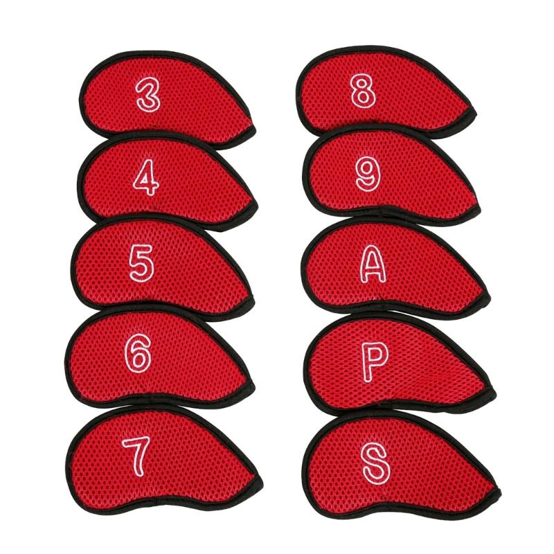 10Pcs Golf Head Headcover Sets, Mesh Fabric Golf Iron Head Covers Golf Wedges Cover with Big Numbers for Golf Club Head