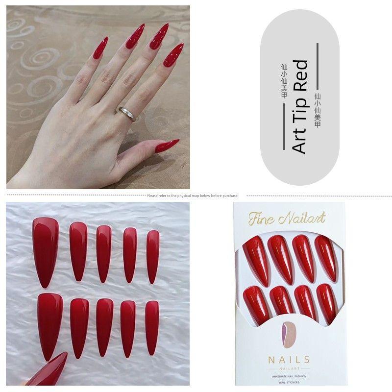 

Арт Острый Чисто Черный Ноготь Мода Темный Кос Фото Накладной Кончик Ногтя Готовый Продукт Наклейки для Ногтей для Длительного Ношения 106-Art Pointed Red