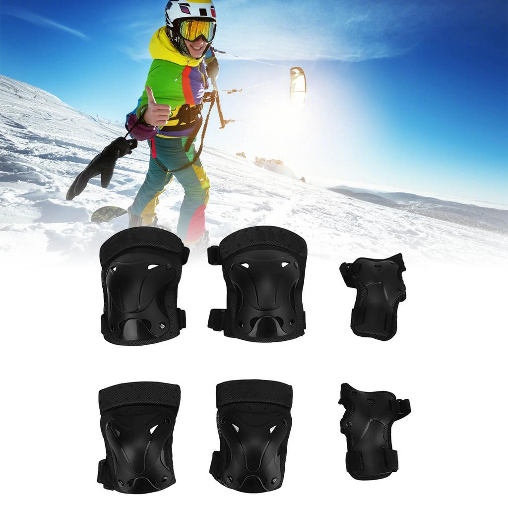 6PCS Adult Protective Gear Set Large Size Nylon Plastic Knee Elbow and Hand Guards for Roller Skiing