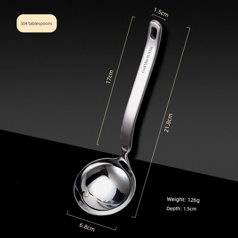 Steel Spoon, Soup Spoon, Skimmer, Deepened and Thickened, Large Household Kitchen Long-Handled Spoon for Serving Soup and Porridge, Large Head Spoon 304 tablespoons