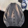 Fall Winter Men Sweater Cardigan V Neck Knit Thick Elastic Long Sleeves Slim Fit Warm Solid Color Bottoming Knitwear Daily Wear