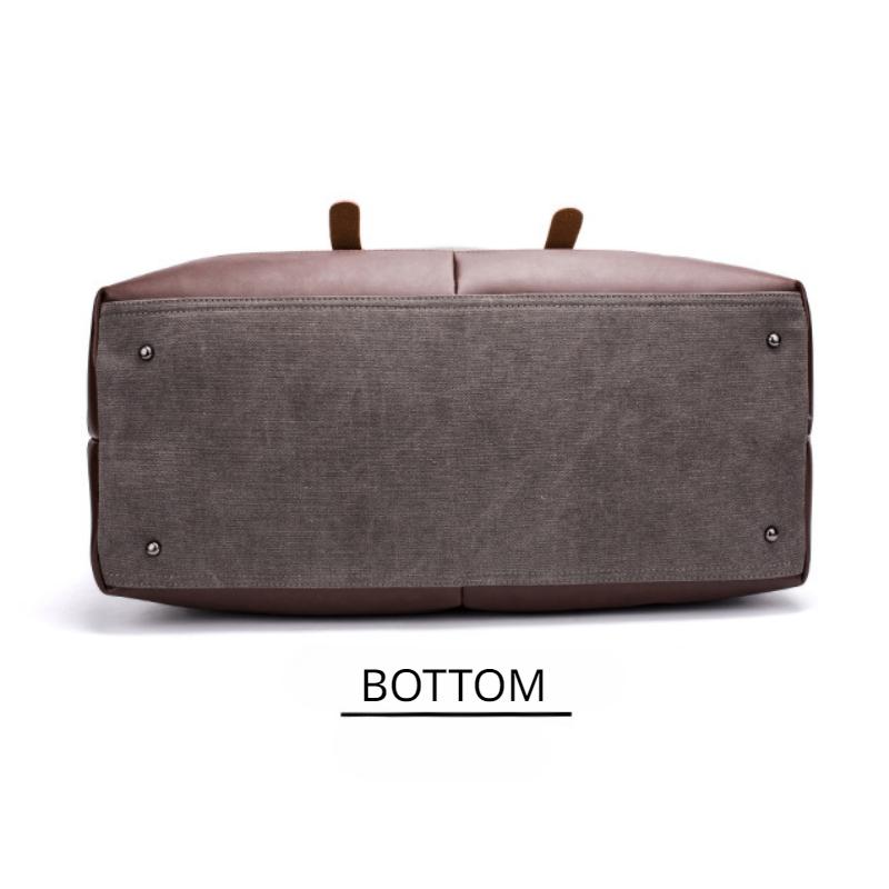 Simple Men Canvas Travel Bag PU Leather Outdoor Sports Gym Fitness Bag Large Capacity Multiple Pockets Handbag Weekend Carry On Duffel Bag