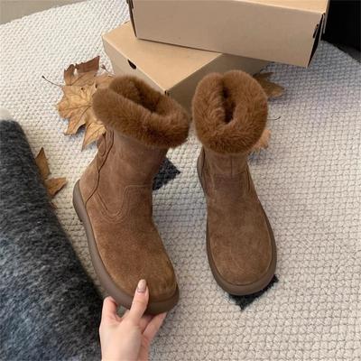 Fashion Women's Flat Cotton Boots Winter New Round Head Suede Sleeve Non-slip Wear-resistant Comfortable Short Boots