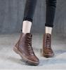 Women Genuine Leather Short Boots Round Toe Genuine Leather Handmade Retro Street Style Winter Warm Flats Ankle Boots