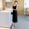 2024 Slimming Black Suspender Skirt Dress: Summer Temperament, Medium-Long Slit