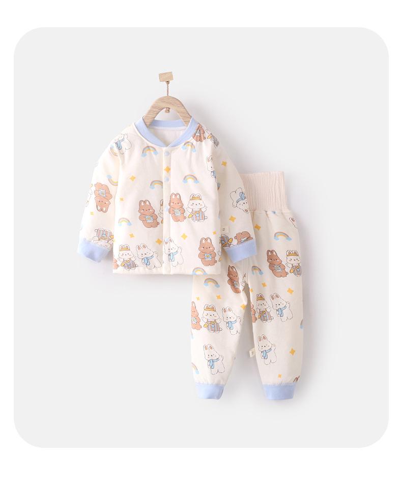 40g Baby Junge Baumwoll-Pyjama-Set mit hohem Bund – Dünne Herbst-/Winter-Warmkleidung & Bauchschützhose