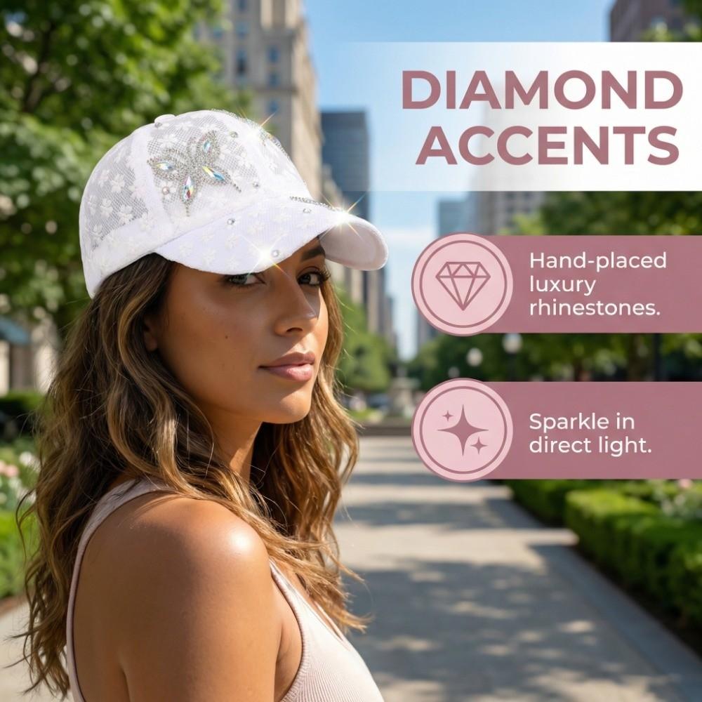 Butterfly Visors Cap Rhinestone Mesh Peaked Hat Fashion Flower Baseball Cap  Women