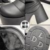 Mode 9cm Winter Damen Stiefeletten Plüsch Schnallenriemen Block Hohe Absätze Plateau Stiefel Party Booty Seitenreißverschluss Schwarze Lederschuhe