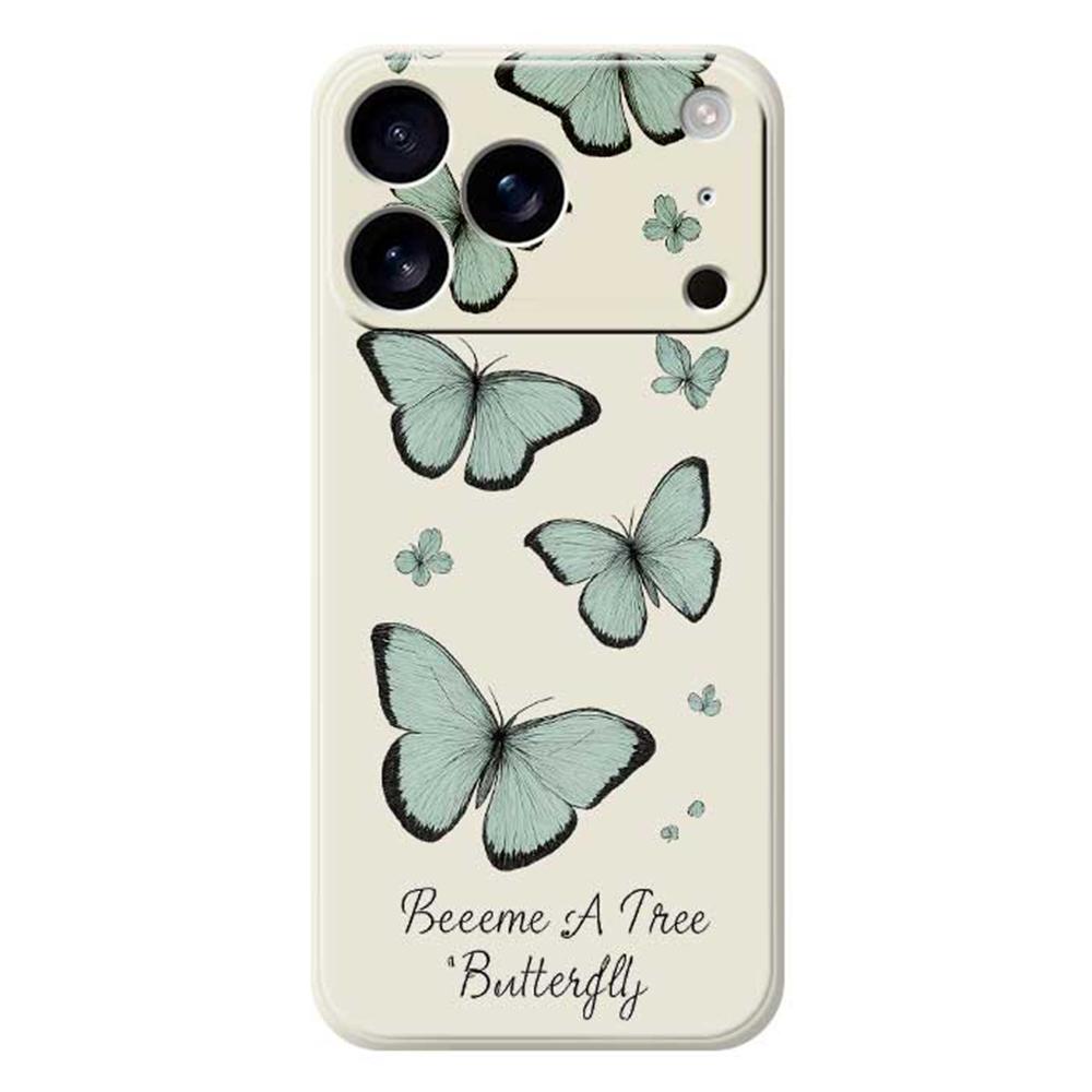 For iPhone 17 Pro Case Green Butterfly Pattern Printing Straight Edge TPU Phone Back Cover