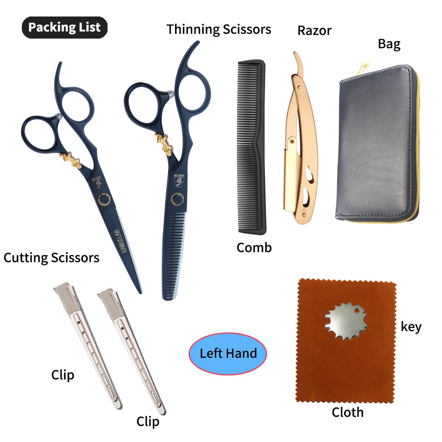 

Sangelar левая рука 6 дюймов черный с золотом набор ножниц для волос профессиональные парикмахерские инструменты ножницы для стрижки бахромы с ножом для бритья 6 Kits чёрный