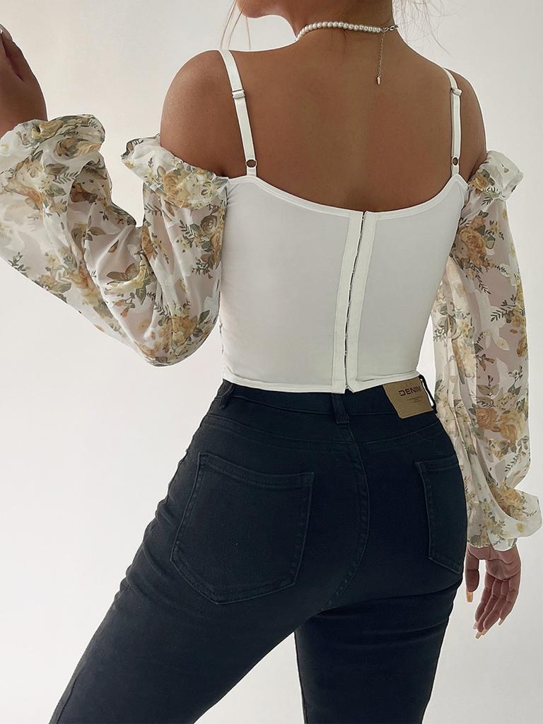 Luźny top bez rękawów z kwiatowym wzorem i marszczeniami dla kobiet - Nowości Wiosenne