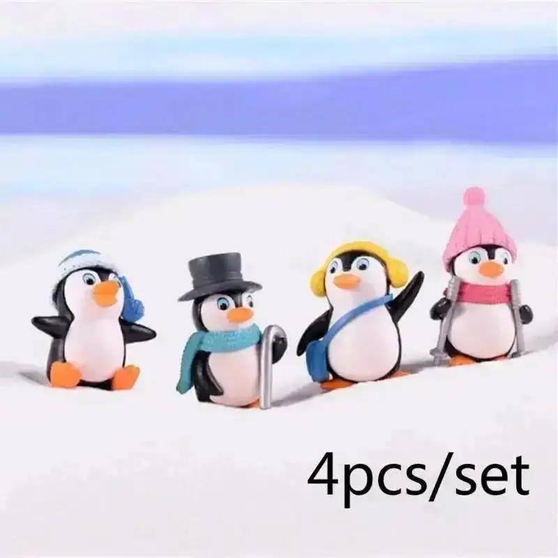 

4pcs/set DIY Crafts Mini Winter Penguin Miniature Figurine Christmas Figures For Fairy Garden Gnomes Moss Terrariums Decoration A