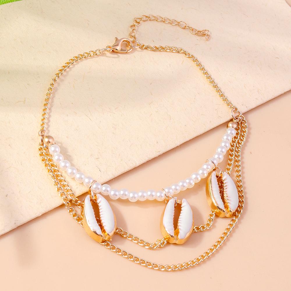 Boho Summer Beach Shell Anklet Multi-layer Pearl Anklets Bracelet Chain Women Girls Party Holiday Jewelry Gift