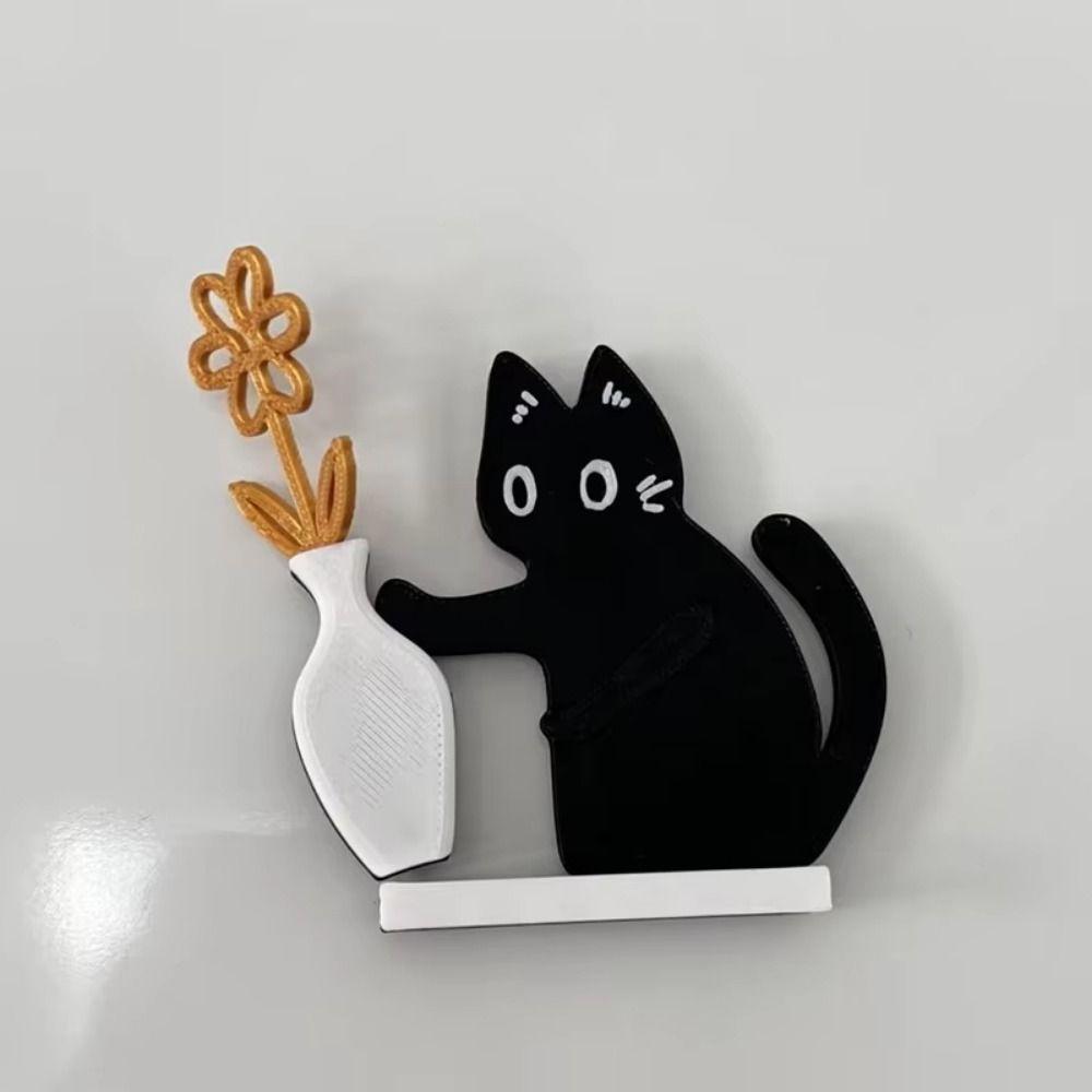 Creative Cat Refrigerator Magnet Black Cat Pushing Fridge Magnet Vase Decor  Fur Collector