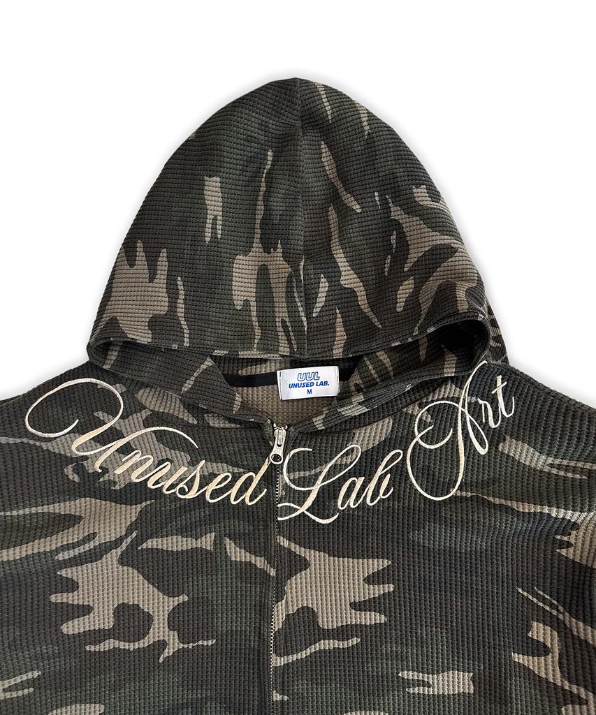 UNUSEDLAB Camo Embroidered Zip-Up Hoodie [Khaki]