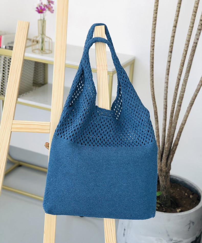 Women's Bohemian Knit Tote Bag with Openwork Design - Lightweight Shoulder Bag for Casual Outings & Beach Trips,Unlined Interior
