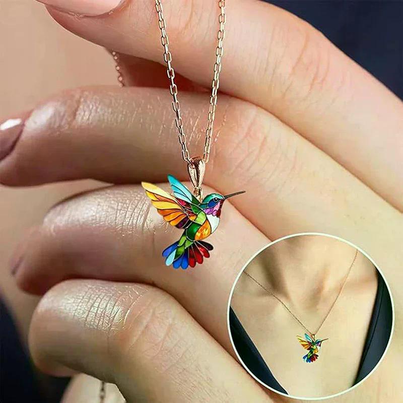 1PC Acrylic Hummingbird 2D Bird Shape Necklace for Women Girls Neck Charms Spring Summer Jewelry Gifts Accessories