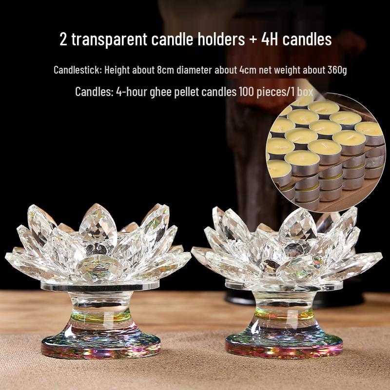 Seven-Color Crystal Lotus Candle Holder for Buddhist Offerings: Eternal Ornament for Home Altar