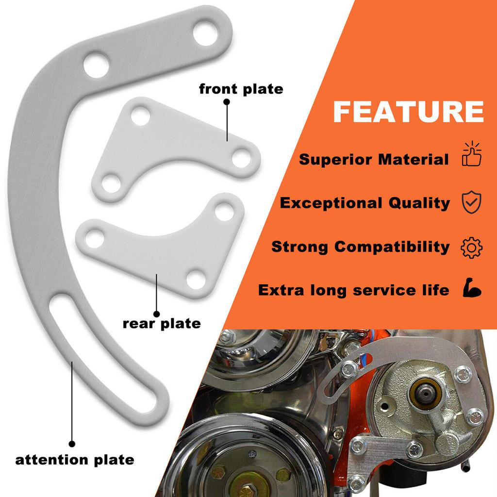 SBC Power Steering Pump Bracket 350 V-Belt Slotted Adjustable LWP for Chevy 350 Small Block Long Water Pump