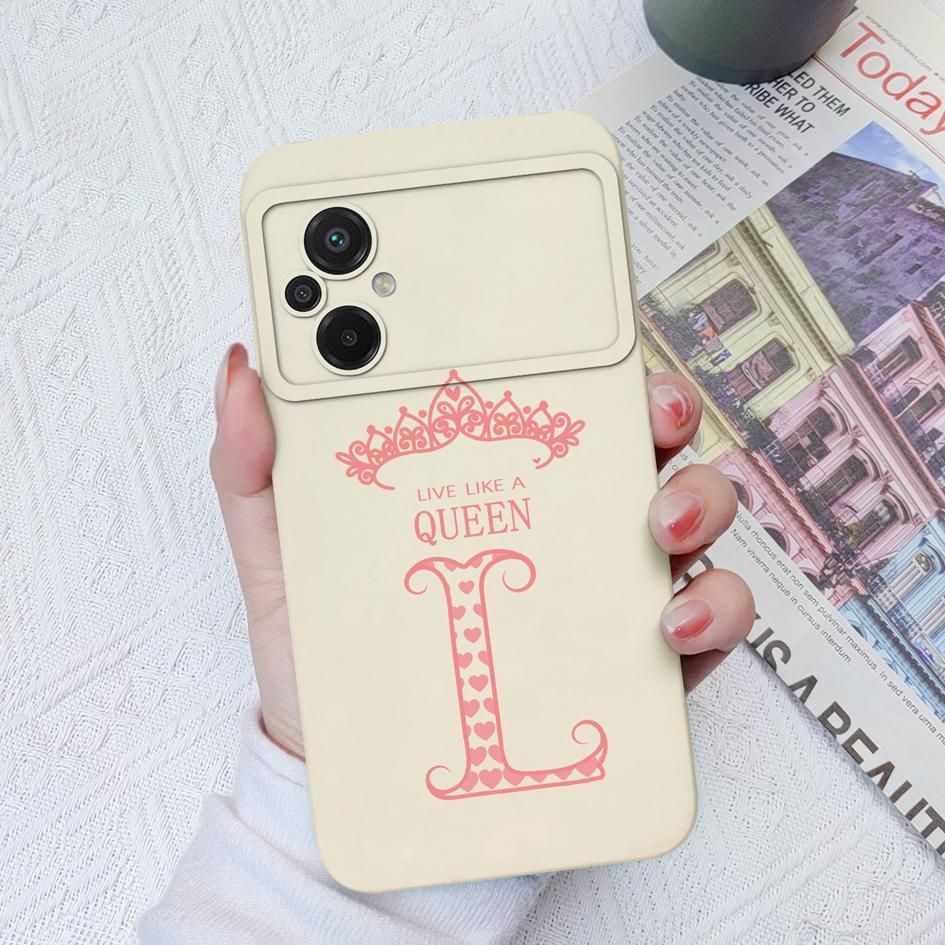 Case For Xiaomi Poco C40 C50 C55 F3 F4 F5 Pro M2 M3 Pro Luxury Phone Bag Crown Letters Soft Silicone Shockproof Matte Square Cover For Xiaomi Bumper