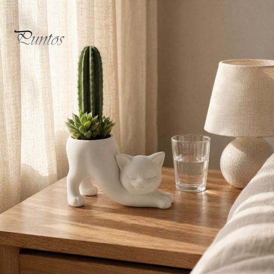 Modern Minimalist Flowerpot 3D Printed Stretching Cat Planter Pot, Cute Kitty Succulents Creative Desktop Decorative Vase Animal Flowerpot,