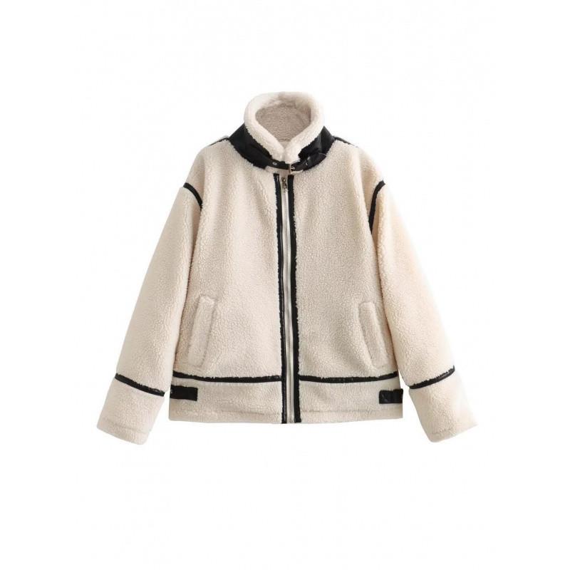 Europäisch-Amerikanischer Damen-Motorradmantel aus Lammwolle & Leder - Herbst/Winter 2023 Edition