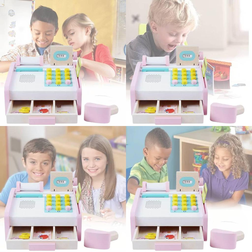 Wooden Cash Register Toy For Kids Realistic Role Play Supermarket Fun For Little Ones