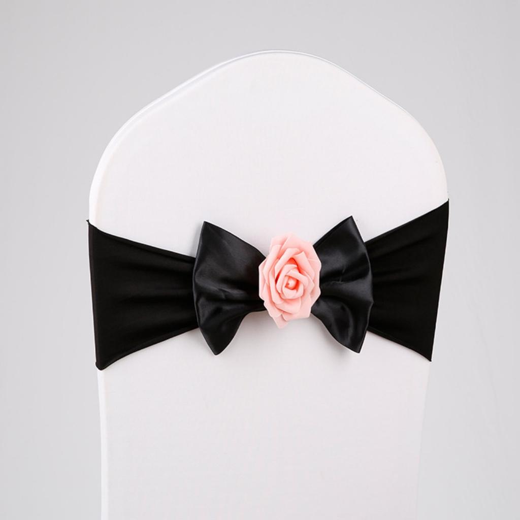 Stretch Chair Sashes Bow Knot Rose Flower Elastic Band Wedding Party Banquet Reception Hotel Event Decoration Chair Cover Sash