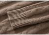 Women's Thick Cable-Knit Cashmere Pullover: Seven-Needle, Double-Strand, Half-High Neck, Raglan Sleeves, Casual Base Layer Top