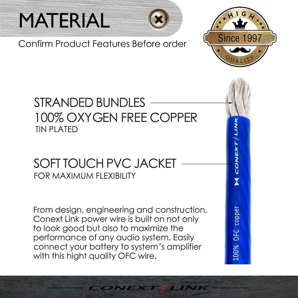 Conext Link 25 FT 8 AWG GA Full Gauge Power Cable Ground Wire Frosted Blue OFC Copper