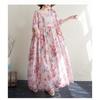 Women's Thin Cotton and Linen Round Neck Short Sleeved Long Skirt