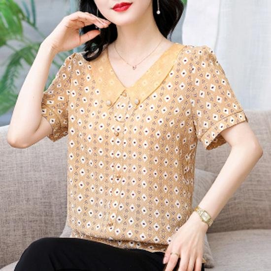 2021 Floral Chiffon Short-Sleeve Top: Slimming, Age-Reducing Style for Women
