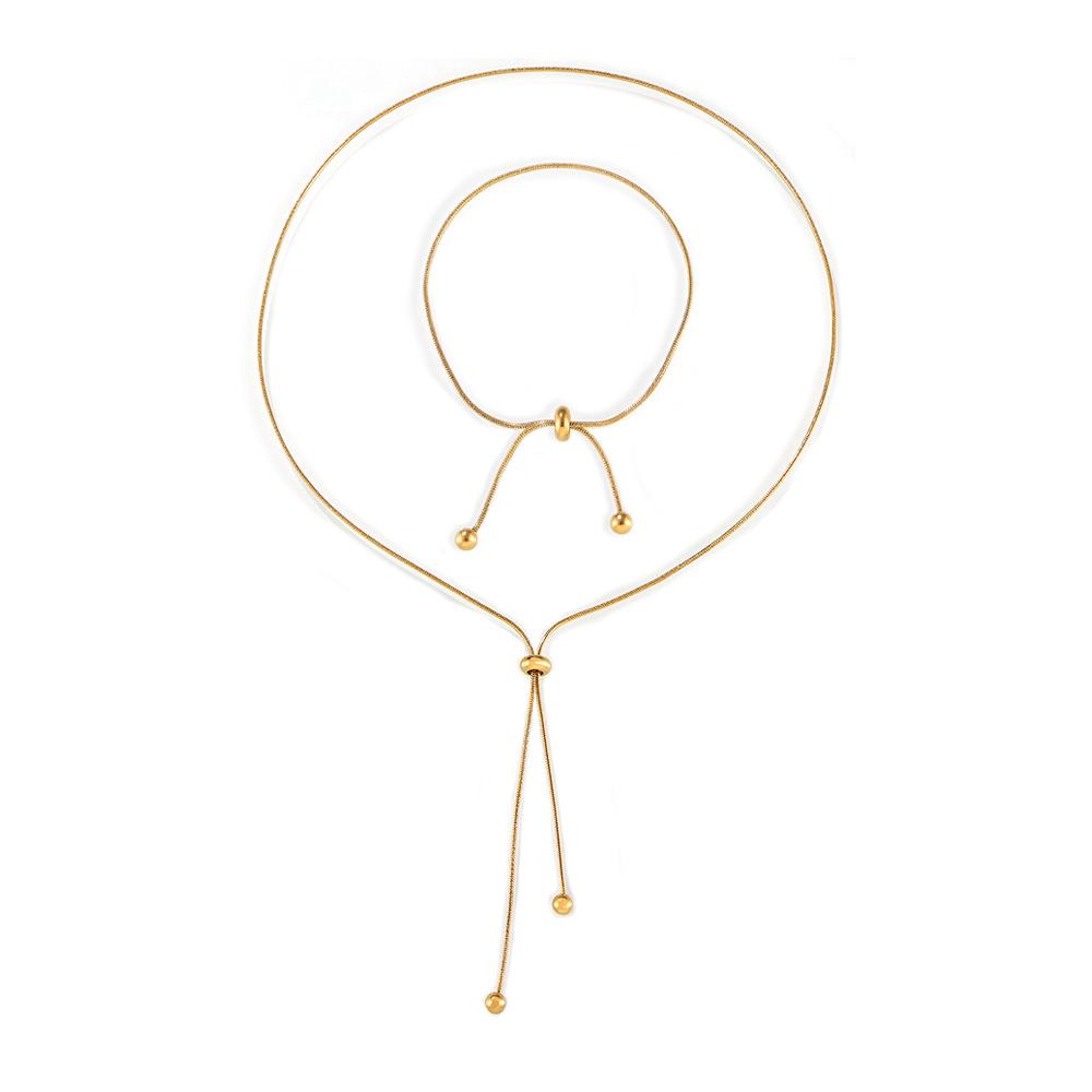 Non-Fading Round Bead Pull-Out Buckle Women'S Titanium Steel Plated 18K Gold Necklace Bracelet Anklet Jewelry