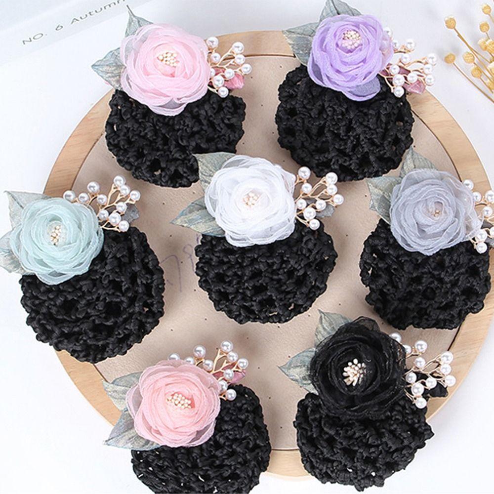 Korean Style Pearls Crochet Bun Net Bun Snood Rose Lace Hair Net  Office Lady