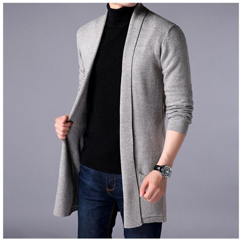 Men S Long Knit Cardigan Casual Pocket Sweater Coat