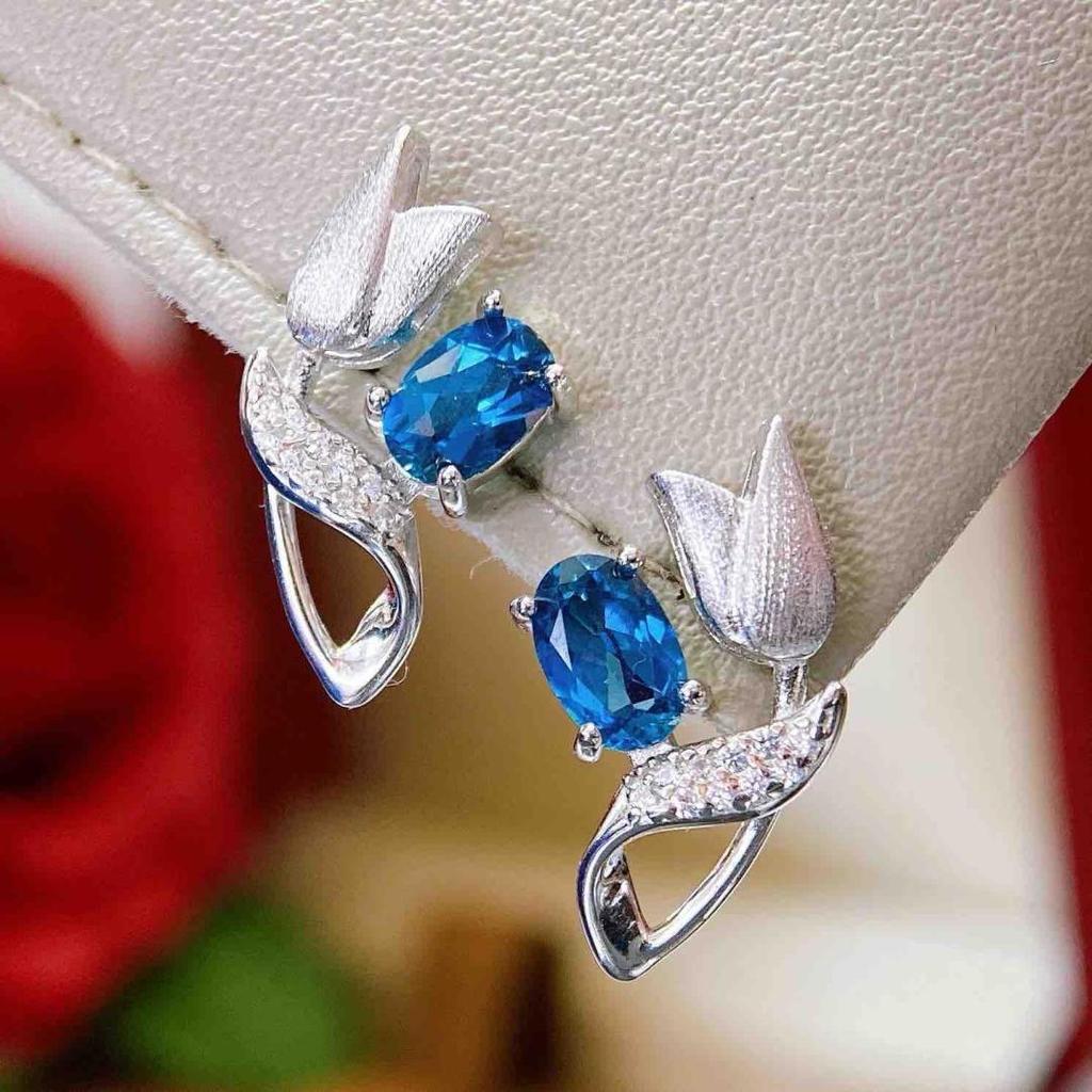 2025 Natural Topaz Earrings with S925 Silver, Court Style, Simple Design