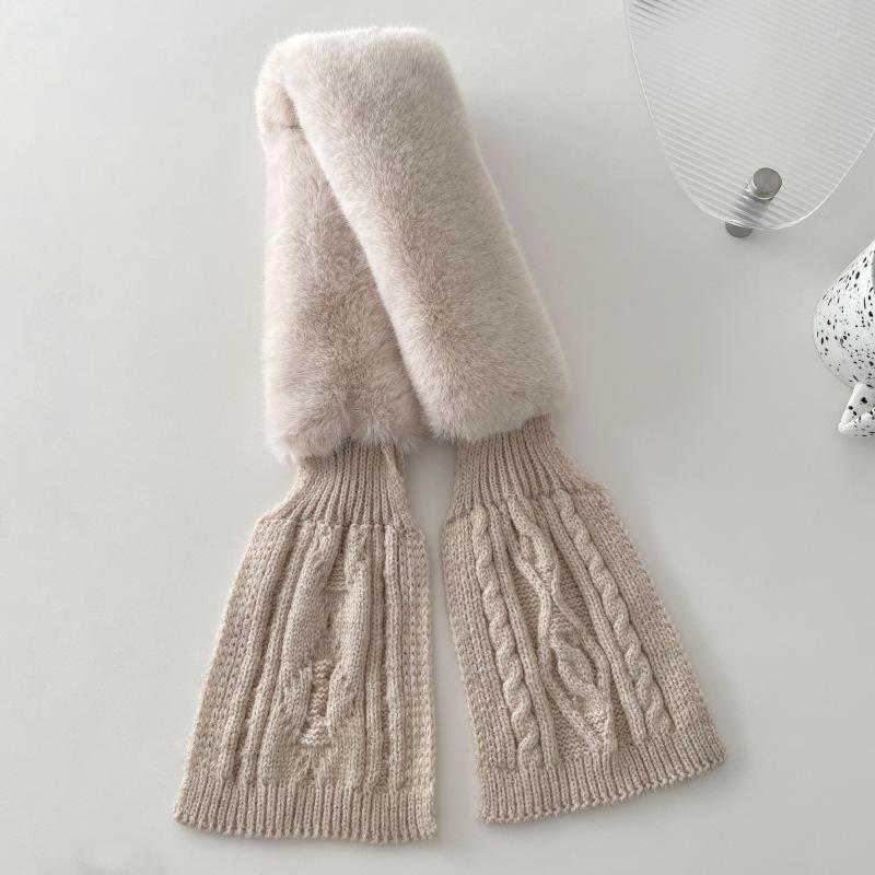 Knitted Scarf for Women in Autumn and Winter Versatile  Fleece Imitation Rex Rabbit Fur Cross Neck  Solid Color Thickened Neck Guard  Fur Collar