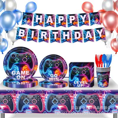 Game Theme Game On Party Supplies, Birthday Party Tableware Decoration, Flag Tablecloth