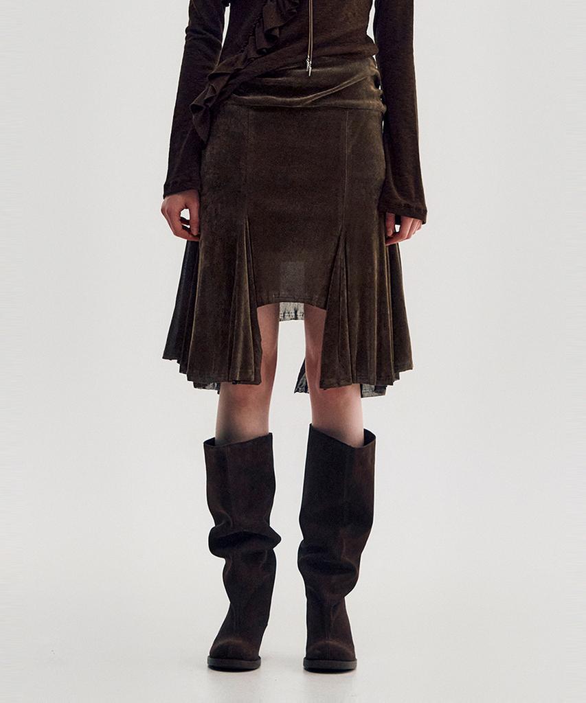 Kimjisu Velvet Jersey Gored Skirt _ Brown