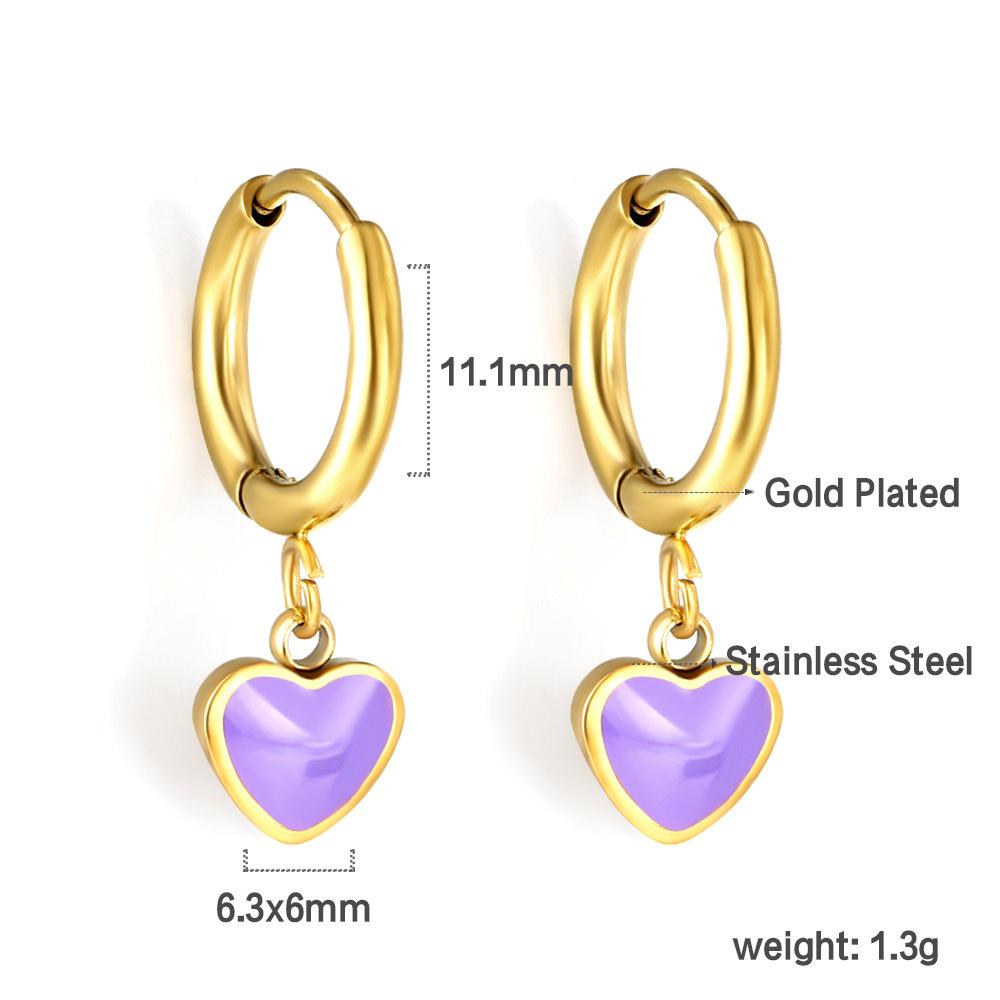 Love earrings simple personality cute girl color dripping oil heart stud earrings stainless steel earrings